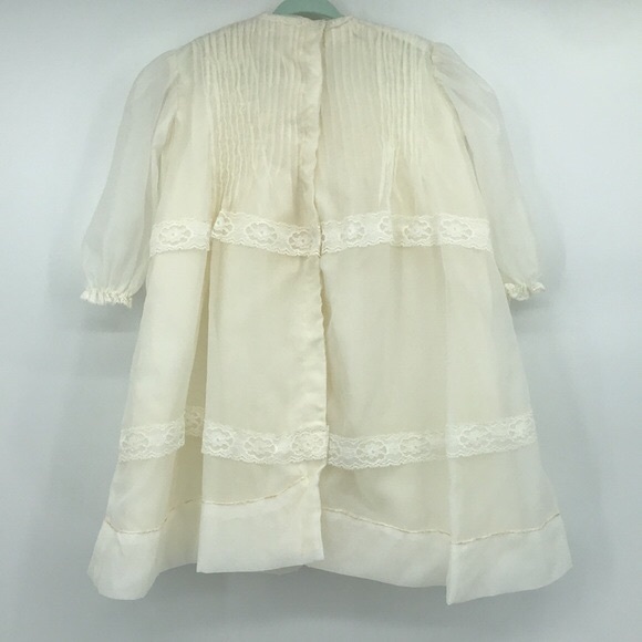 Vintage 70’s Chiffon Lace Christening Gown Wedding Dress Bonnet Booties Set - Picture 3 of 16